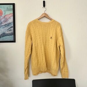 VINTAGE 90S TOMMY HILFIGER CREST LOGO CABLE KNIT SWEATER MENS L MUSTARD PREPPY